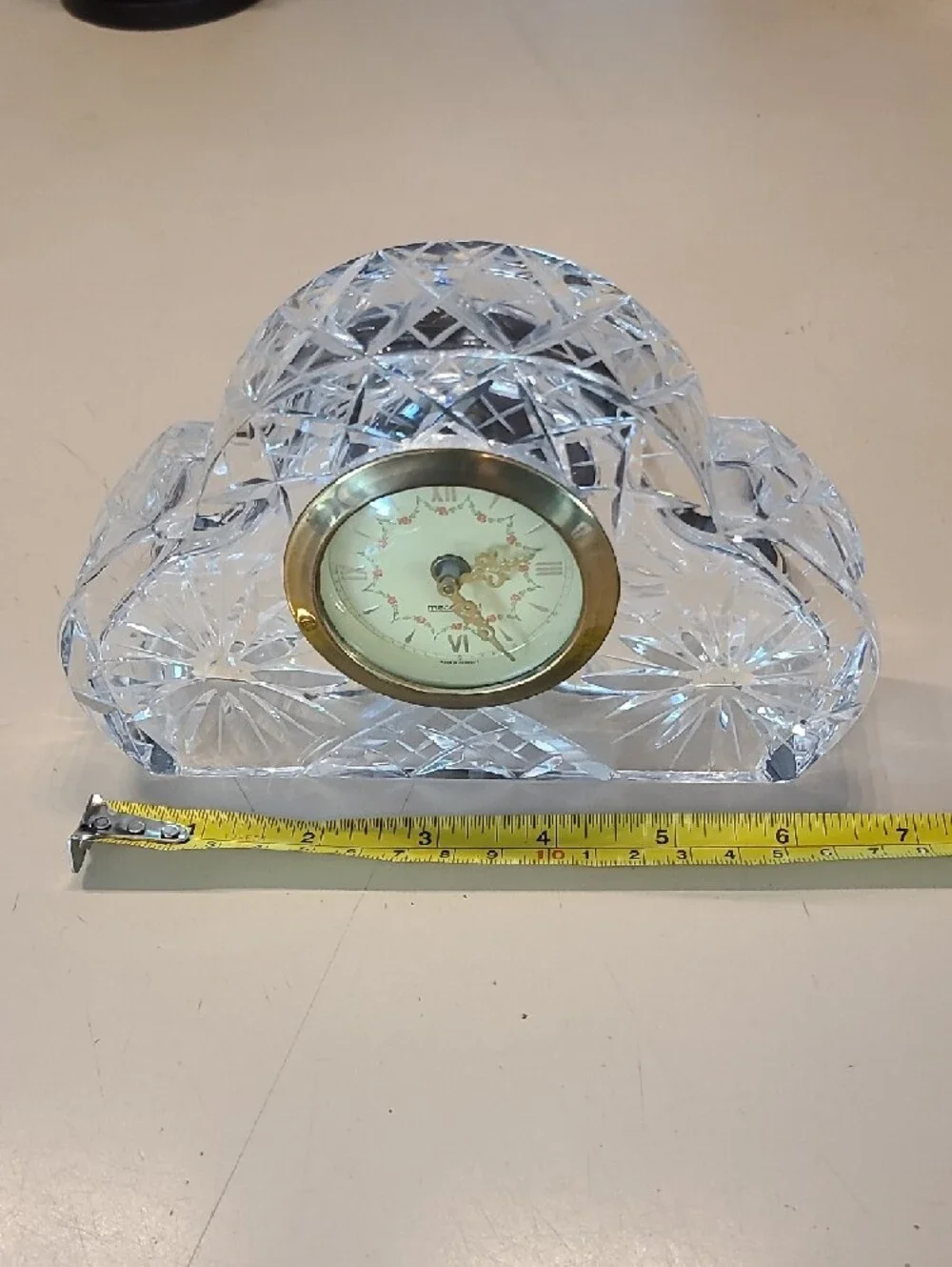Clear Crystal Mantel Clock with Gold Accents